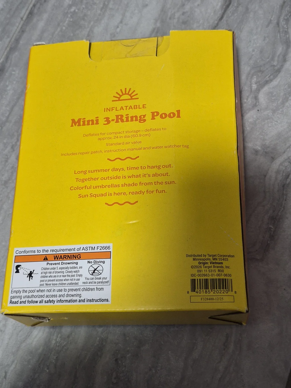Inflatable Mini 3-Ring Kids Pool - Orange Kids 2T Inflates To 27